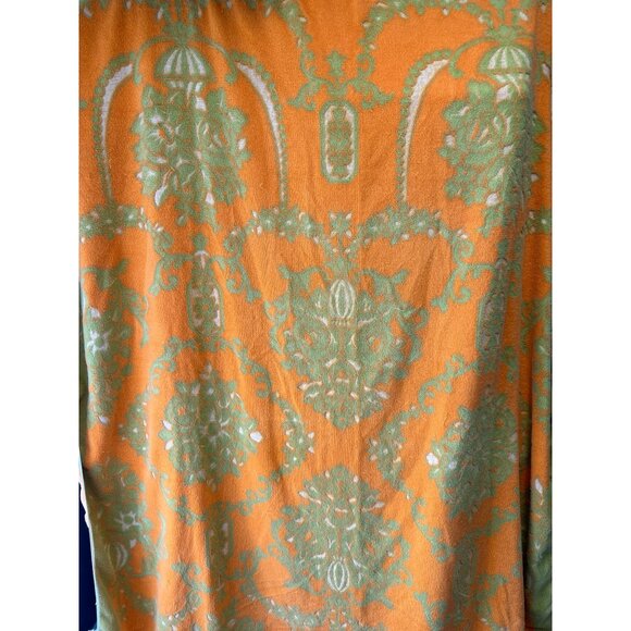 Vtg 70s Mitsukoshi Neon Orange Green Damask Terrycloth Beach Towel Blanket 52x66 - Picture 3 of 8